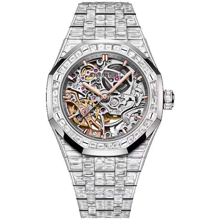 Audemars Piguet Royal Oak Skeleton Dial Double Balance Wheel White Gold Diamond Bezel Diamond Bracelet 37mm - Image 1