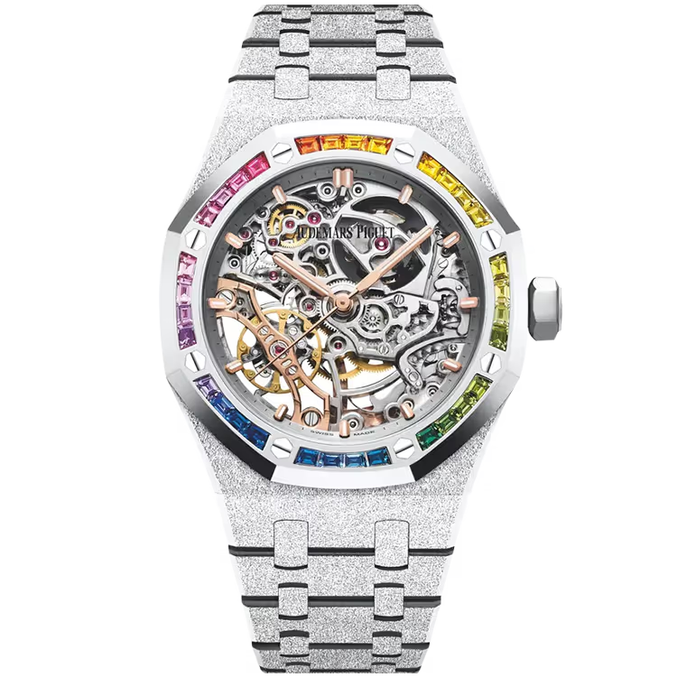 Audemars Piguet Royal Oak Skeleton Dial Double Balance Wheel White Gold Frosted Rainbow Bezel 37mm - Image 1