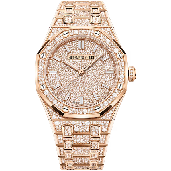 Audemars Piguet Royal Oak Diamond Pave Dial Rose Gold Diamond Bezel Diamond Bracelet 34mm