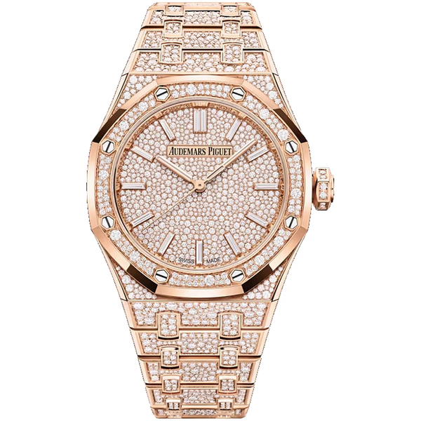Audemars Piguet Royal Oak Diamond Pave Dial Rose Gold Diamond Bezel Diamond Bracelet 37mm