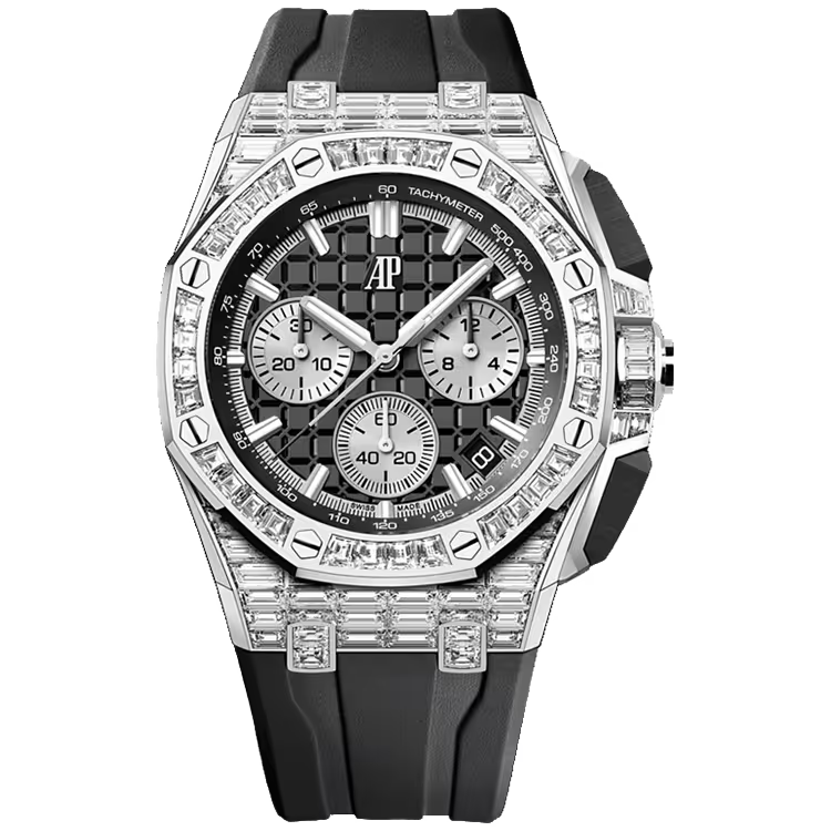 Audemars Piguet Royal Oak Offshore Black Dial Chronograph White Gold Diamond Bezel Rubber Bracelet 43mm - Image 1
