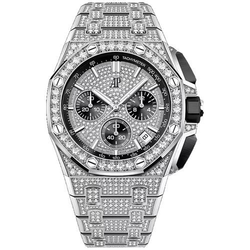 Audemars Piguet Royal Oak Offshore Diamond Pave Dial Chronograph White Gold Diamond Bezel Diamond Bracelet 43mm