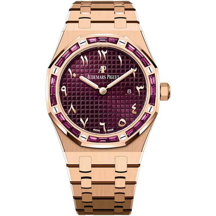 Audemars Piguet Royal Oak Red Arabic Dial Quartz Rose Gold Burgundy Garnet Bezel 33mm - Image 1