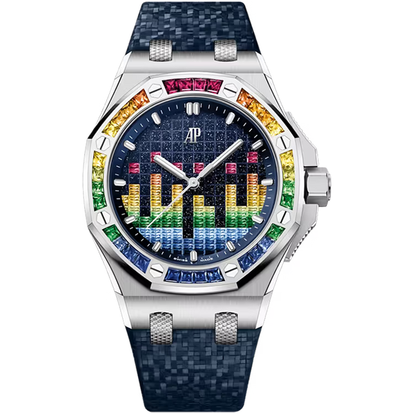 Audemars Piguet Royal Oak Offshore Rainbow Dial Music Edition White Gold Rainbow Bezel Mosaic Rubber Strap 37mm - Limited 250