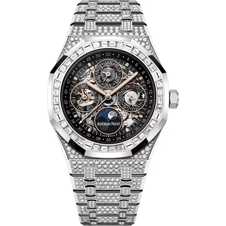 Audemars Piguet Royal Oak Skeleton Dial Perpetual Calendar. White Gold Diamond Bezel Diamond Bracelet 41mm - Image 1
