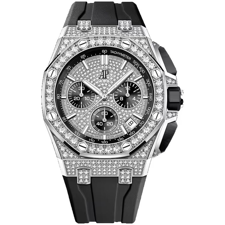 Audemars Piguet Royal Oak Offshore Diamond Pave Dial Chronograph White Gold Diamond Bezel Rubber Bracelet 43mm - Image 1