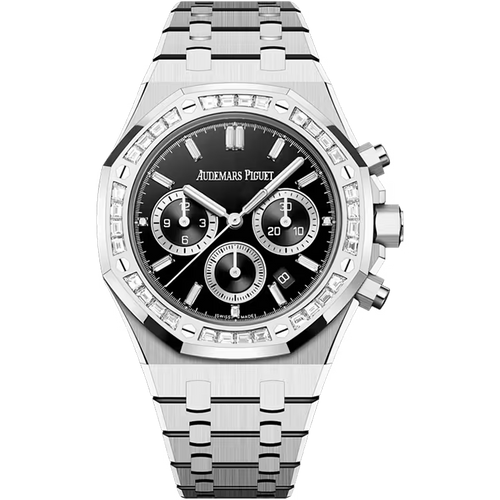Audemars Piguet Royal Oak Black Onyx Diamond Dial Chronograph White Gold Diamond Bezel 38mm