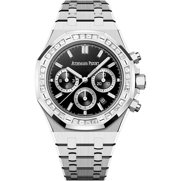 Audemars Piguet Royal Oak Black Onyx Diamond Dial Chronograph White Gold Diamond Bezel 38mm