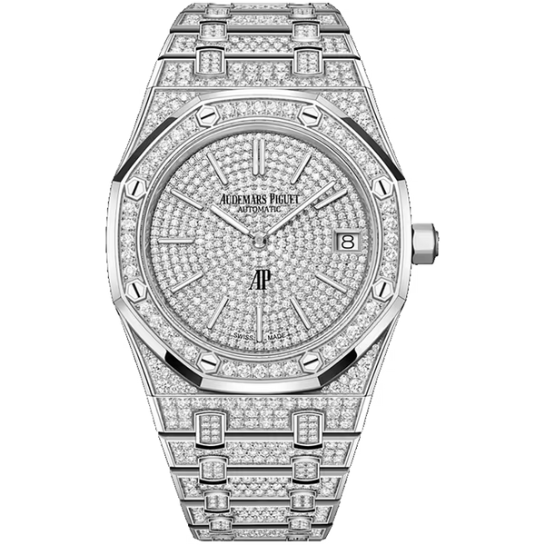 Audemars Piguet Royal Oak Diamond Pave Dial Jumbo Extra-Thin White Gold Diamond Bezel Diamond Bracelet 39mm