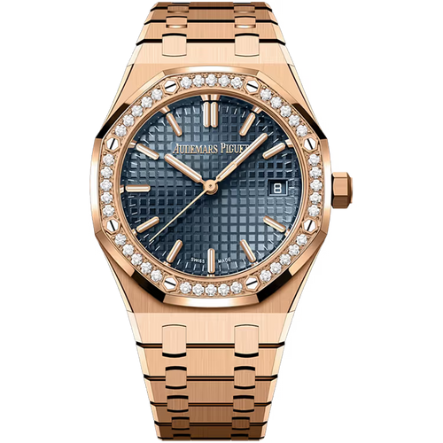 Audemars Piguet Royal Oak Blue Dial Rose Gold Diamond Bezel 34mm
