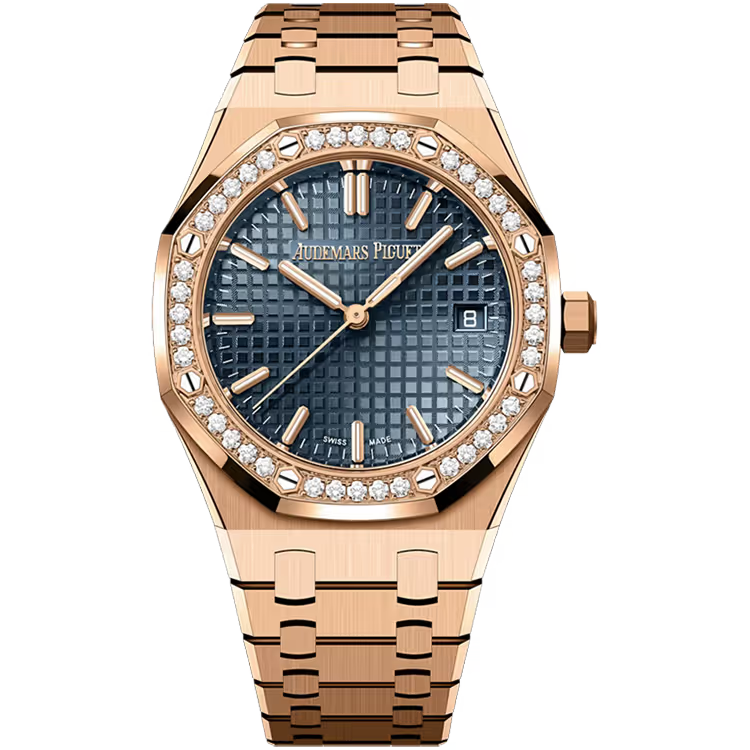 Audemars Piguet Royal Oak Blue Dial Rose Gold Diamond Bezel 34mm - Image 1