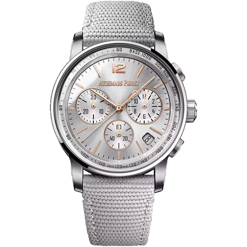 Audemars Piguet Code 11.59 Silver Dial Chronograph Rose Gold Rubber Strap 41mm