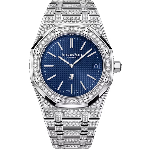 Audemars Piguet Royal Oak Blue Dial Jumbo Extra-Thin White Gold Diamond Bezel Diamond Bracelet 39mm
