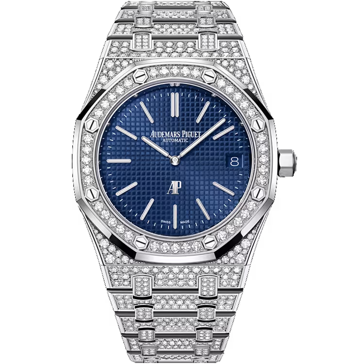 Audemars Piguet Royal Oak Blue Dial Jumbo Extra-Thin White Gold Diamond Bezel Diamond Bracelet 39mm - Image 1
