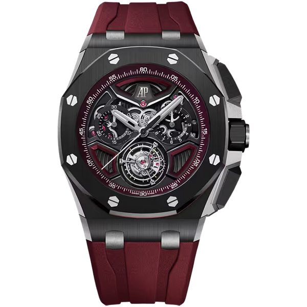 Audemars Piguet Royal Oak Offshore Red Skeleton Dial Flying Tourbillon Chronograph Black Ceramic Rubber Strap 43mm