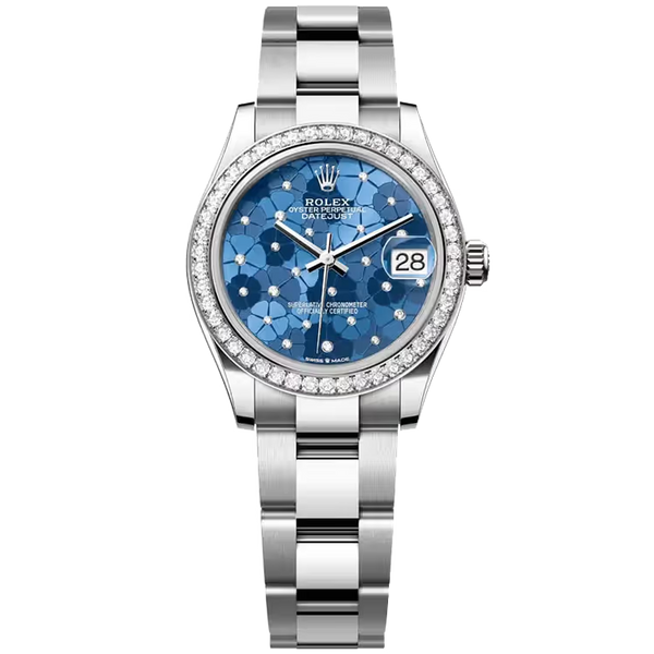 Rolex Datejust 31 Blue Motif Dial Stainless Steel Diamond Bezel Oyster Bracelet 31mm