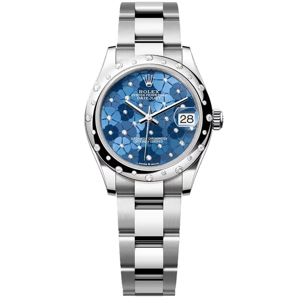 Rolex Datejust 31 Blue Motif Dial Stainless Steel Star Diamond Bezel Oyster Bracelet 31mm