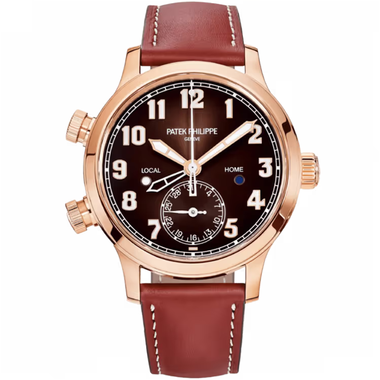 Patek Philippe Complications Chocolate Ombre Dial Calatrava Pilot Travel Time Rose Gold Leather Strap 38mm - Image 1