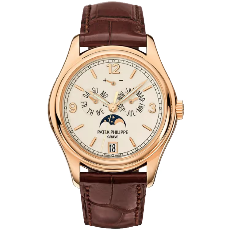 Patek Philippe Complications White Dial Annual Calendar Moon Phase Rose Gold Leather Strap 39mm - Image 1