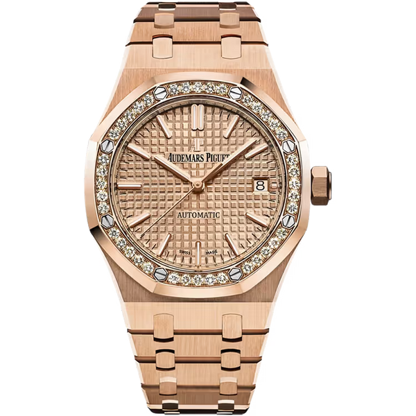 Audemars Piguet Royal Oak Rose Dial Rose Gold Diamond Bezel 37mm