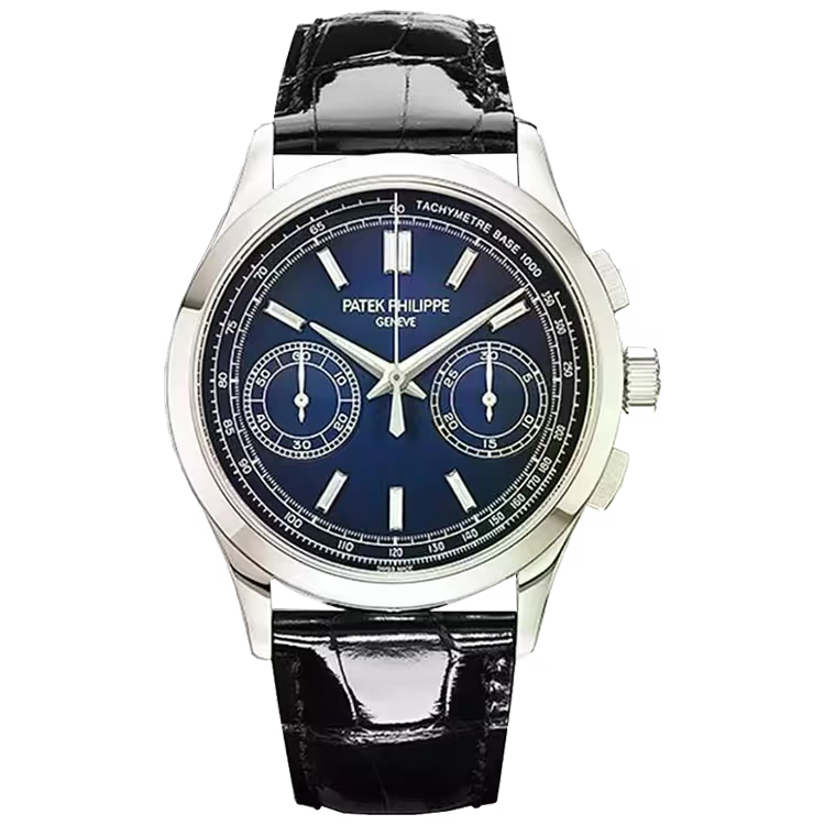 Patek Philippe Complications Blue Diamond Dial Chronograph Platinum Leather Strap 39mm - Image 1
