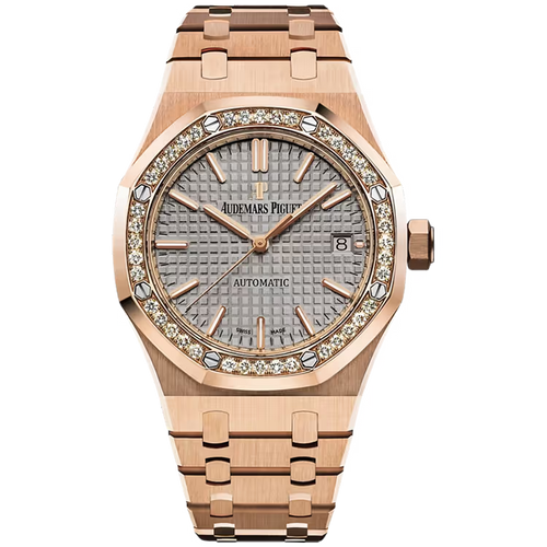 Audemars Piguet Royal Oak Grey Dial Rose Gold Diamond Bezel 37mm