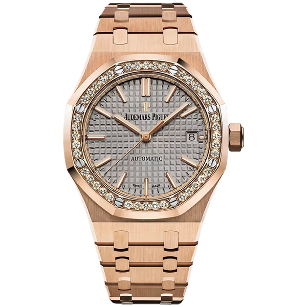 Audemars Piguet Royal Oak Grey Dial Rose Gold Diamond Bezel 37mm