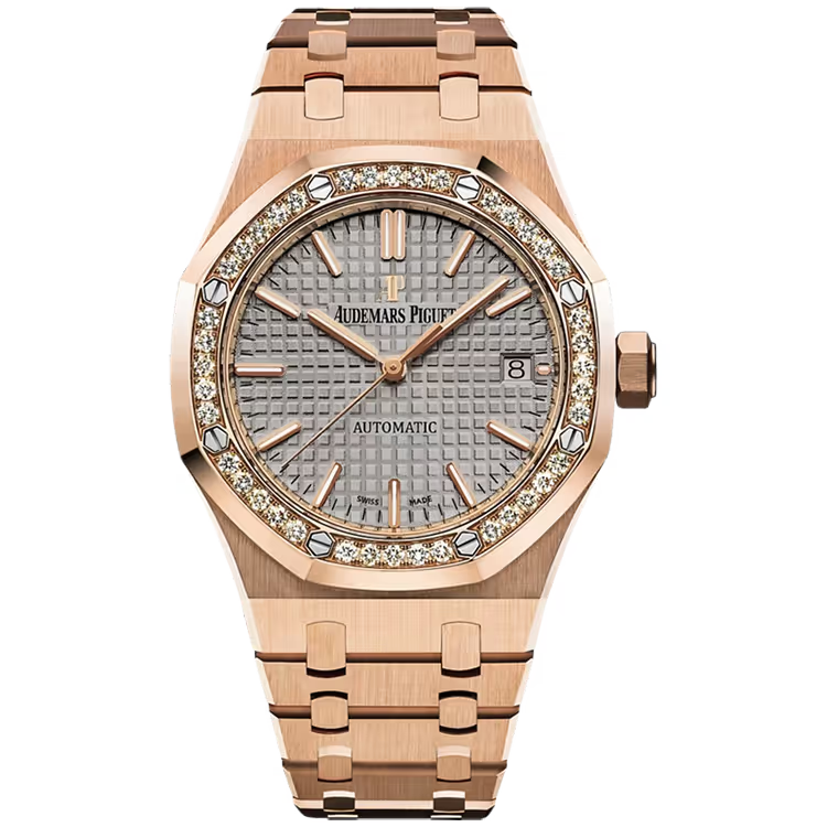 Audemars Piguet Royal Oak Grey Dial Rose Gold Diamond Bezel 37mm - Image 1