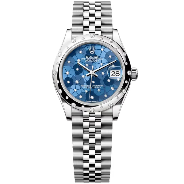Rolex Datejust 31 Blue Motif Dial Stainless Steel Star Diamond Bezel Jubilee Bracelet 31mm