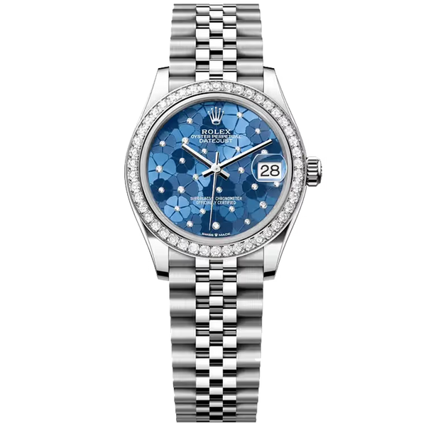 Rolex Datejust 31 Blue Motif Dial Stainless Steel Diamond Bezel Jubilee Bracelet 31mm