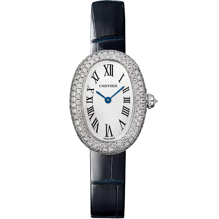 Cartier Baignoire White Dial Small Model White Gold Diamond Bezel Leather Bracelet 32mm - Image 1