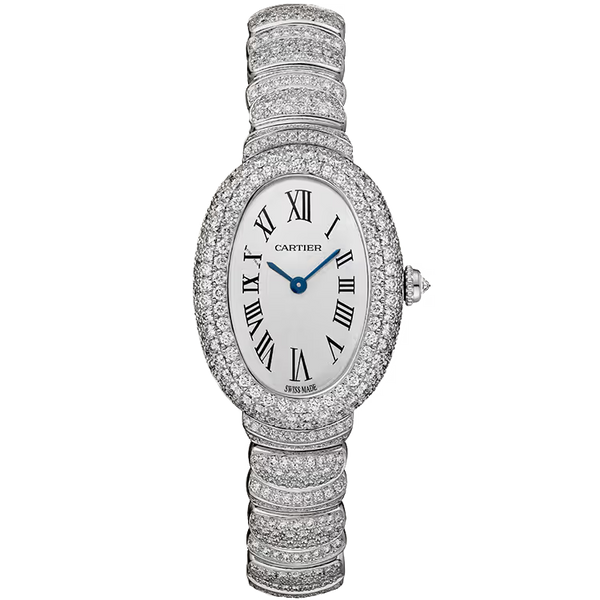 Cartier Baignoire White Dial Small Model White Gold Diamond Bezel Diamond Bracelet 31mm