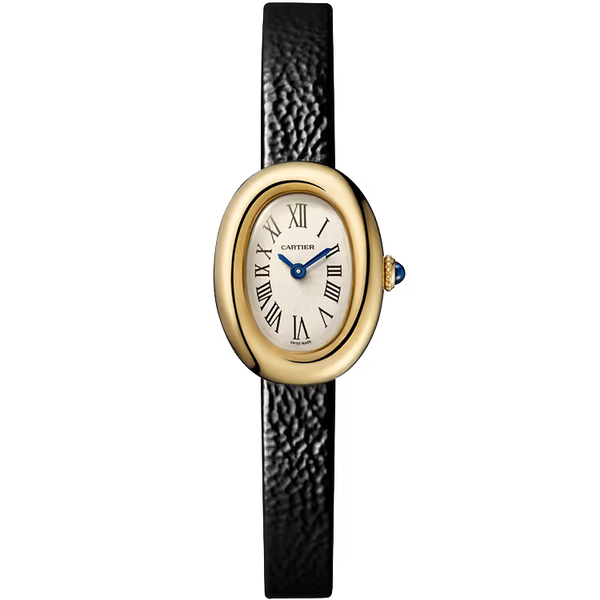 Cartier Baignoire White Dial Mini Model Yellow Gold Leather Bracelet 25mm