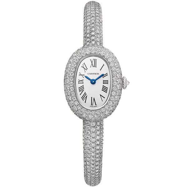 Cartier Baignoire White Dial Mini Model Size 16 White Gold Diamond Bezel Diamond Bracelet 25mm