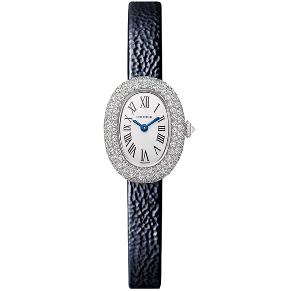 Cartier Baignoire White Dial Mini Model Yellow Gold Diamond Bezel Leather Bracelet 25mm