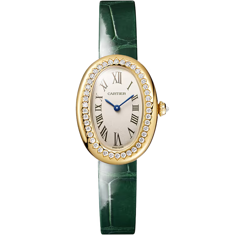 Cartier Baignoire White Dial Small Model Size 17 Yellow Gold Diamond Bezel Leather Bracelet 31mm - Image 1