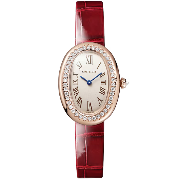 Cartier Baignoire White Dial Small Model Yellow Gold Diamond Bezel Leather Bracelet 31mm