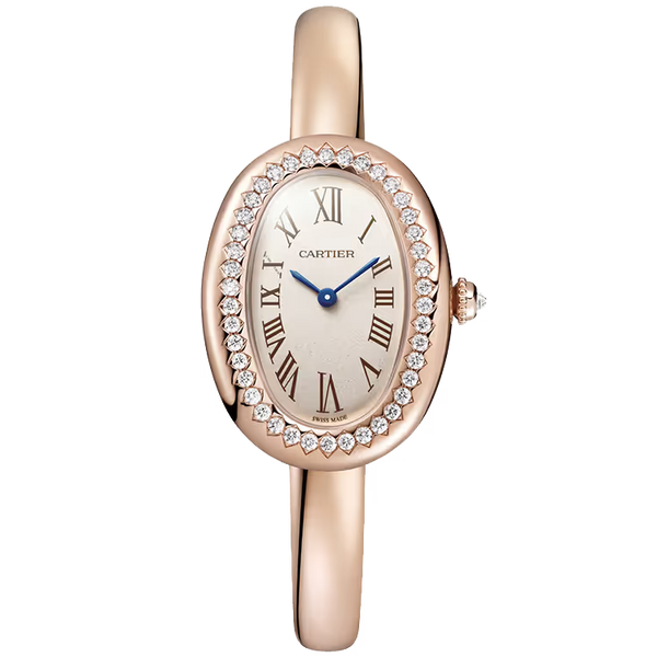 Cartier Baignoire White Dial Small Model Size 17 Rose Gold Diamond Bezel 31mm