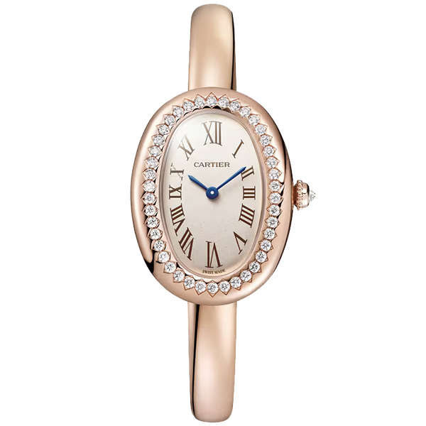 Cartier Baignoire White Dial Small Model Rose Gold Diamond Bezel 31mm