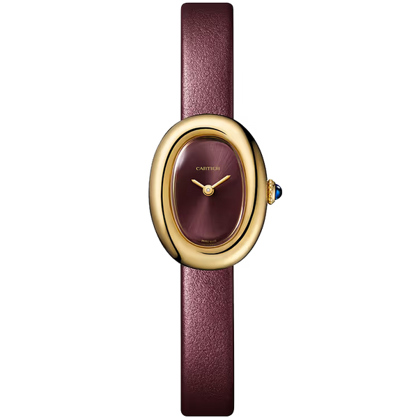 Cartier Baignoire Red Dial Mini Model Yellow Gold Leather Bracelet 25mm