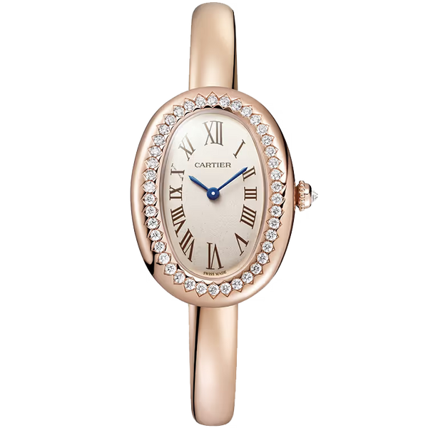 Cartier Baignoire White Dial Small Model Size 15 Rose Gold Diamond Bezel 31mm