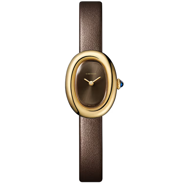 Cartier Baignoire Chocolate Dial Mini Model Yellow Gold Leather Bracelet 25mm