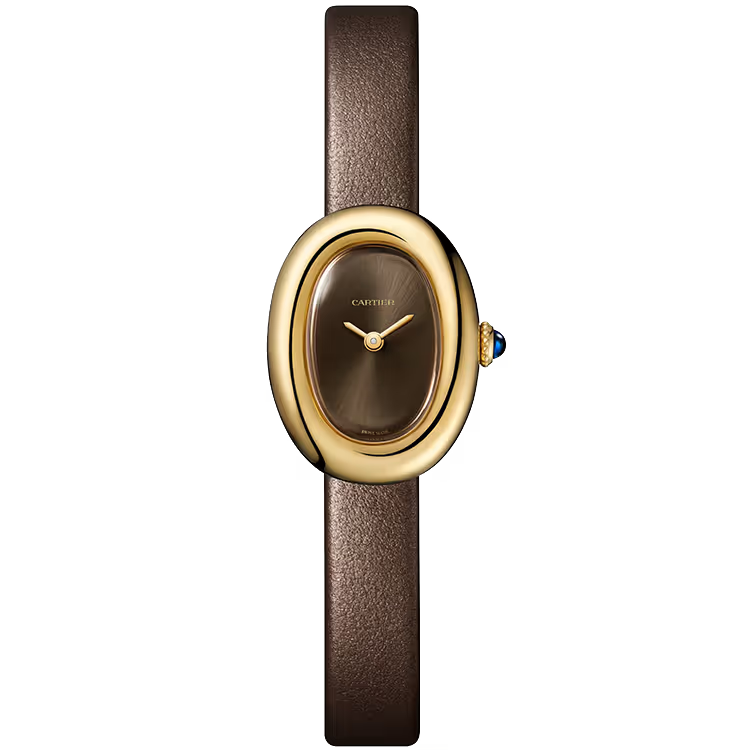 Cartier Baignoire Chocolate Dial Mini Model Yellow Gold Leather Bracelet 25mm - Image 1