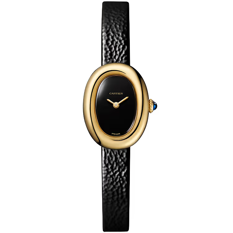 Cartier Baignoire Black Dial Mini Model Yellow Gold Leather Bracelet 25mm - Image 1