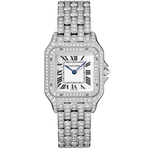 Cartier Panthere White Dial Medium Model White Gold Diamond Bezel Diamond Bracelet 37mm