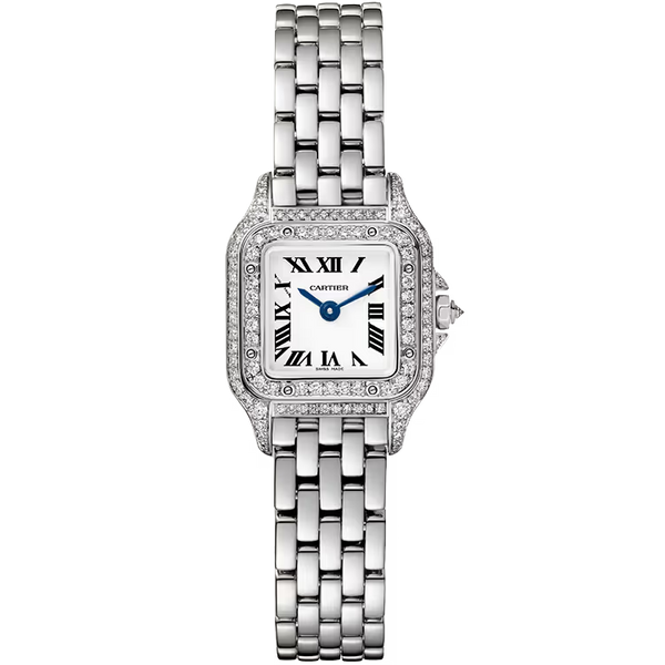 Cartier Panthere White Dial Mini Model White Gold Diamond Bezel 25mm