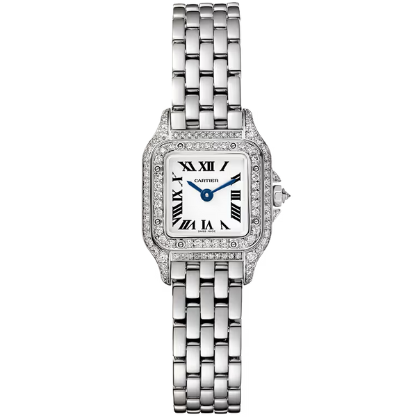 Cartier Panthere White Dial Mini Model White Gold Diamond Bezel 25mm