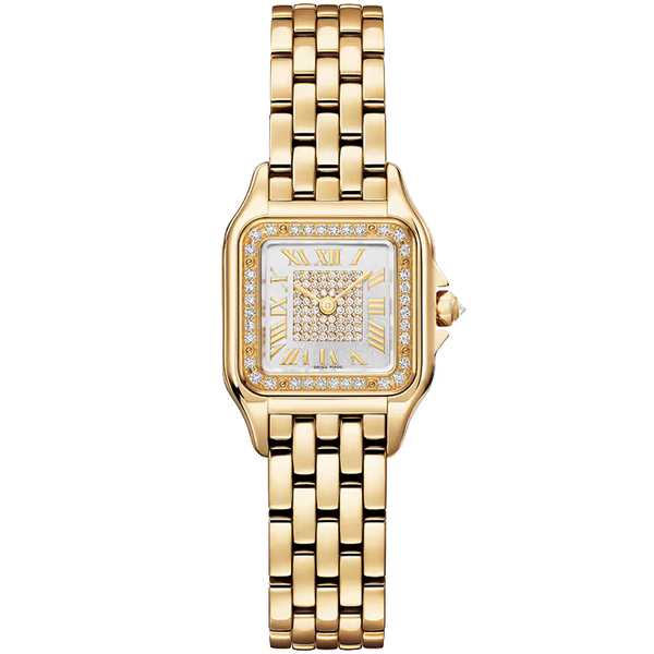 Cartier Panthere Silver Dial Small Model Yellow Gold Diamond Bezel 30mm
