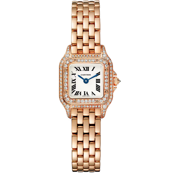 Cartier Panthere White Dial Mini Model Rose Gold Diamond Bezel 25mm
