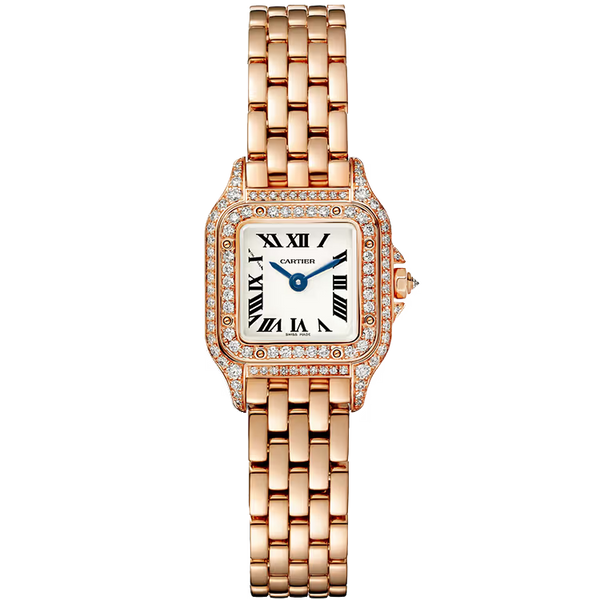Cartier Panthere White Dial Mini Model Rose Gold Diamond Bezel 25mm